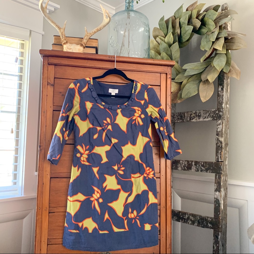 LOFT 3/4 sleeve floral shift dress 0P